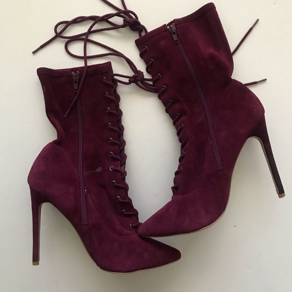 Steve Madden Burgundy Lace-Up Suede Stiletto Ankle Boots
